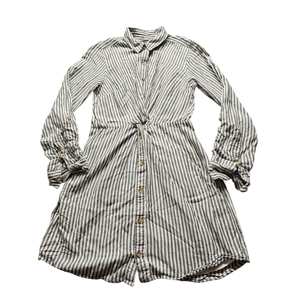 Abercrombie & Fitch Shirt Dress Women Navy White Striped Twist Front Button Down